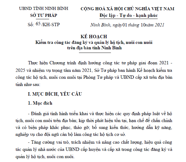 Kiểm tra công tác đăng ký và quản lý hộ tịch, nuôi con nuôi trên địa bàn tỉnh Ninh Bình