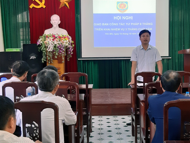Hội nghị giao ban công tác Tư pháp 9 tháng đầu năm và triển khai nhiệm vụ  03 tháng cuối năm 2019 trên địa bàn huyện Yên Mô